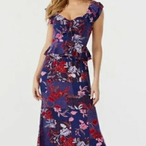 Sofia Vergara multi floral sweetheart long midi dress  L Purple W-326 - Picture 1 of 5